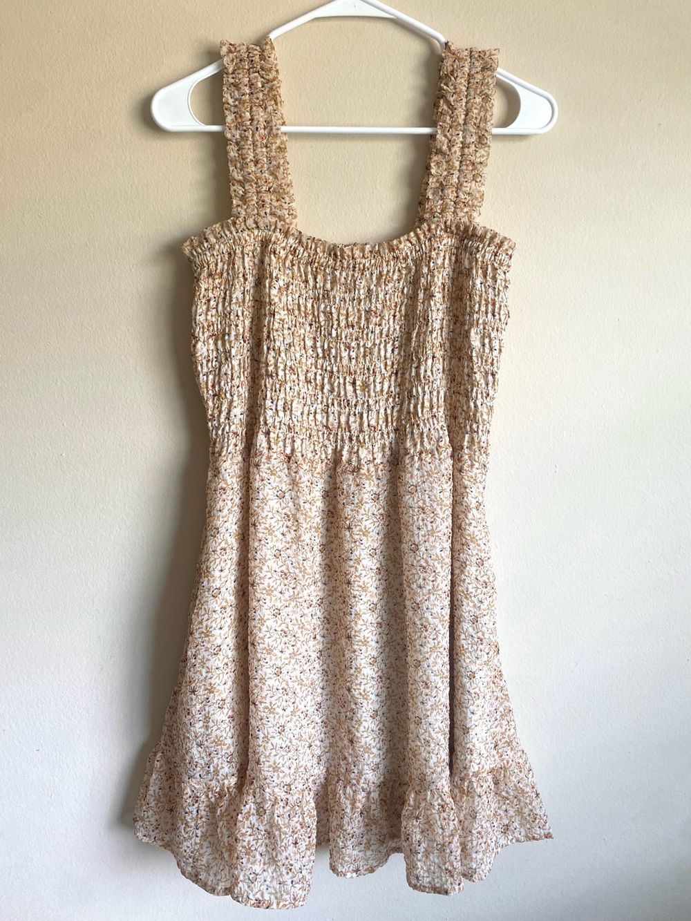 Madewell Floral Smocked Mini Dress Medium Cottagecore Pocket Ruffle Hem